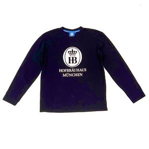 Hofbräuhaus München Germany Navy Blue Long Sleeve Logo T Shirt Boys Large EUC